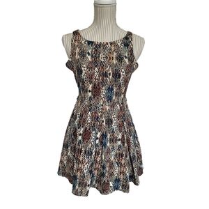 Pixie + Diamond Abstract Midi Dress High Neck Fit Flare Small